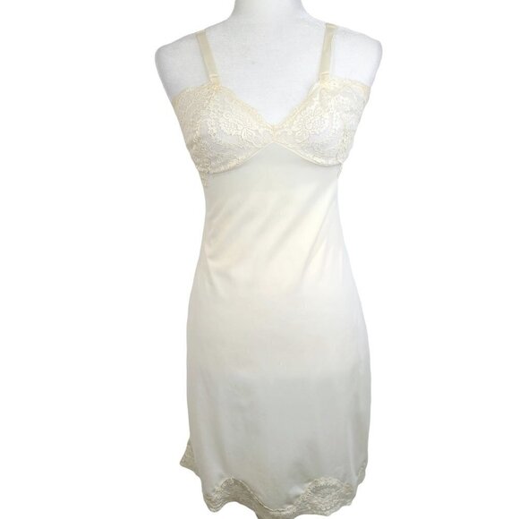 Vintage ARISTOCRAT Off White LACE 1950'S Slip Dress Negligee Nightgown - Picture 1 of 9